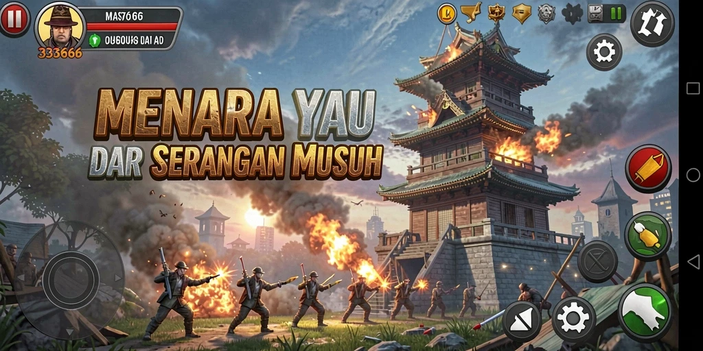 Tangkapan layar dari gameplay <strong>333666</strong> menunjukkan pertarungan seru di Tower Defense.
