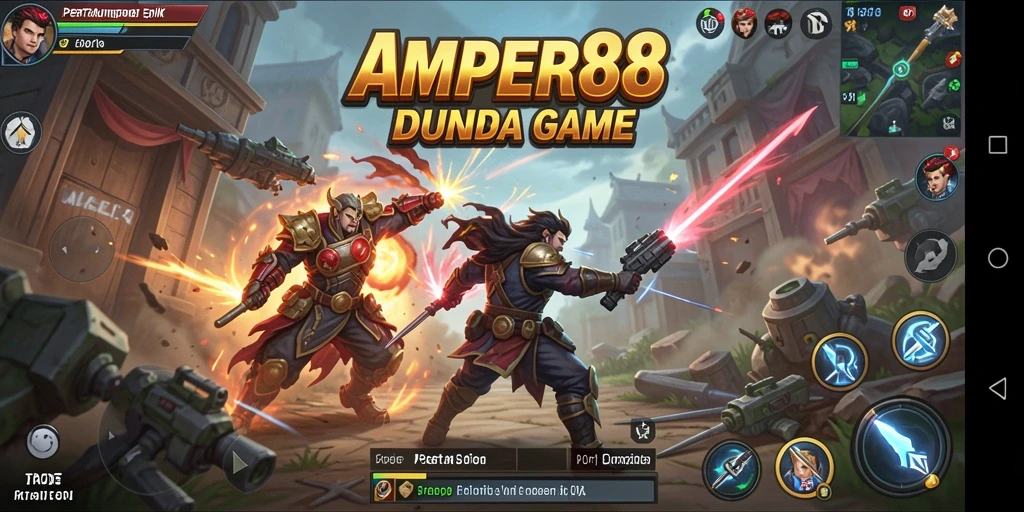 Screenshot AMPER88 menampilkan aksi pertarungan yang intens dan karakter unik.