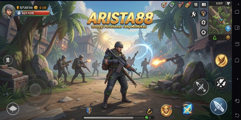 Tangkapan layar gameplay ARISTA88 menampilkan strategi Tower Defense yang seru.