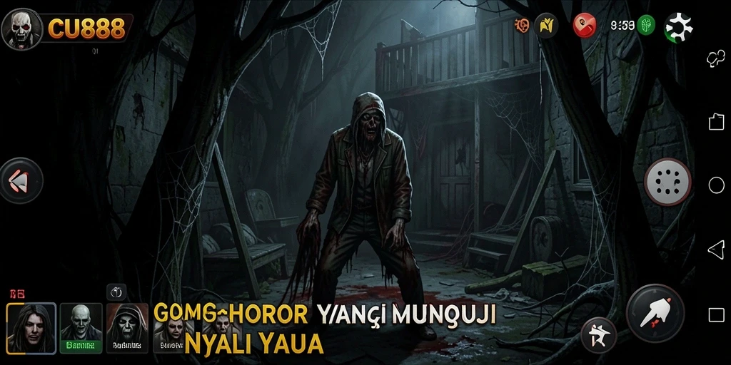 Screenshot gameplay CU888 yang menunjukkan suasana horor mendebarkan.