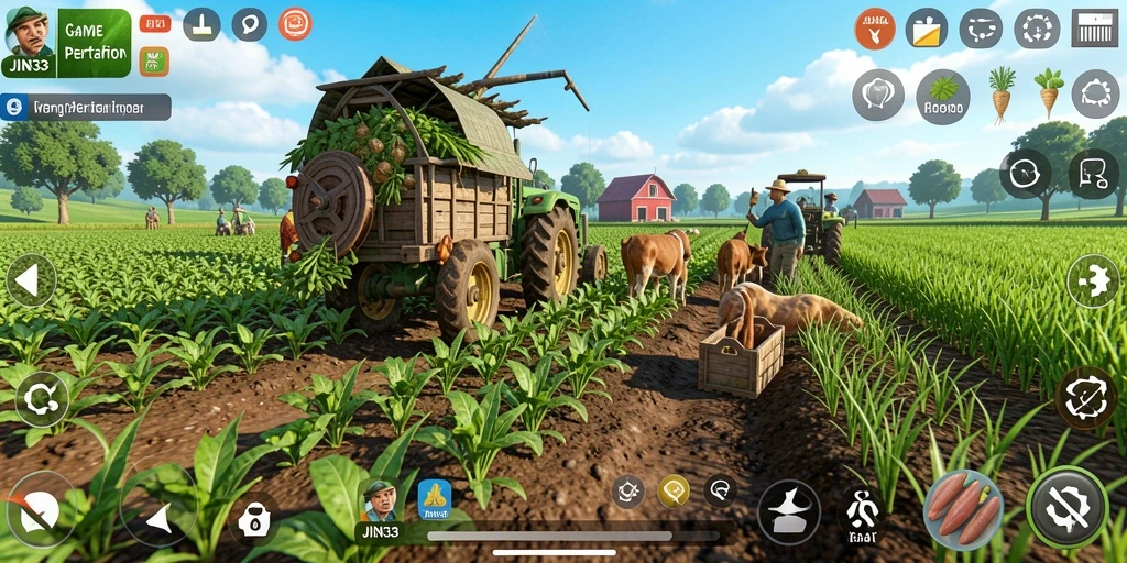 Tampilan gameplay JIN33 dengan aktivitas berkebun yang seru