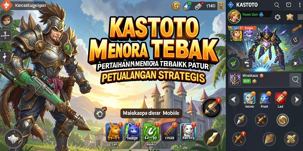 Screenshot gameplay KASTOTO yang menampilkan pertahanan menara yang epik.
