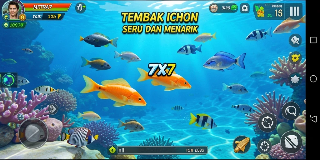 Screenshot gameplay MITRA77 menampilkan aksi seru Tembak Ikan.