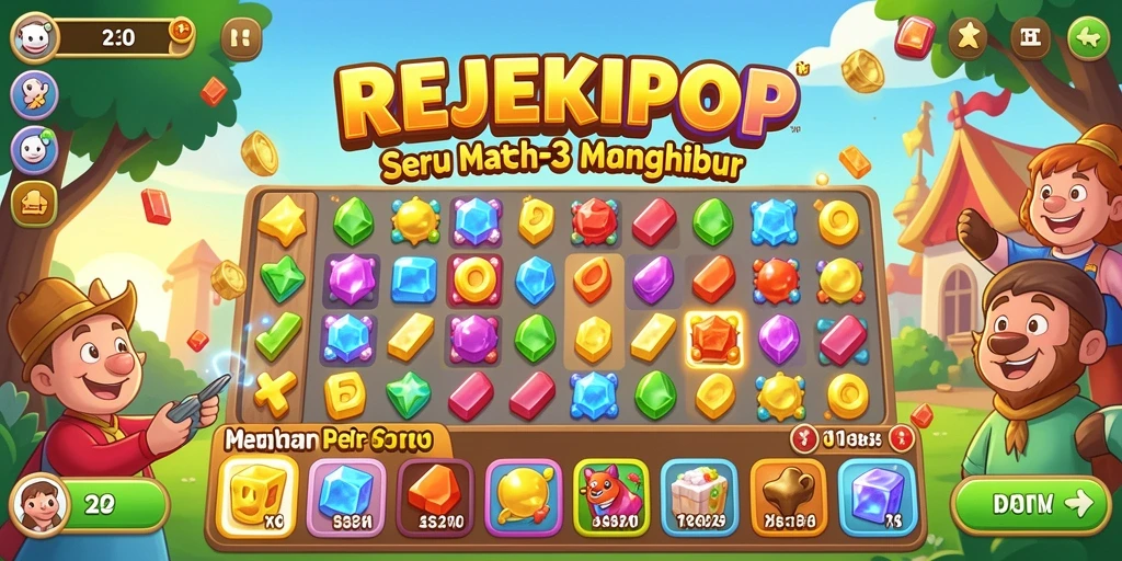 Tampilan gameplay seru dari REJEKIPOP dalam aksi Match-3.