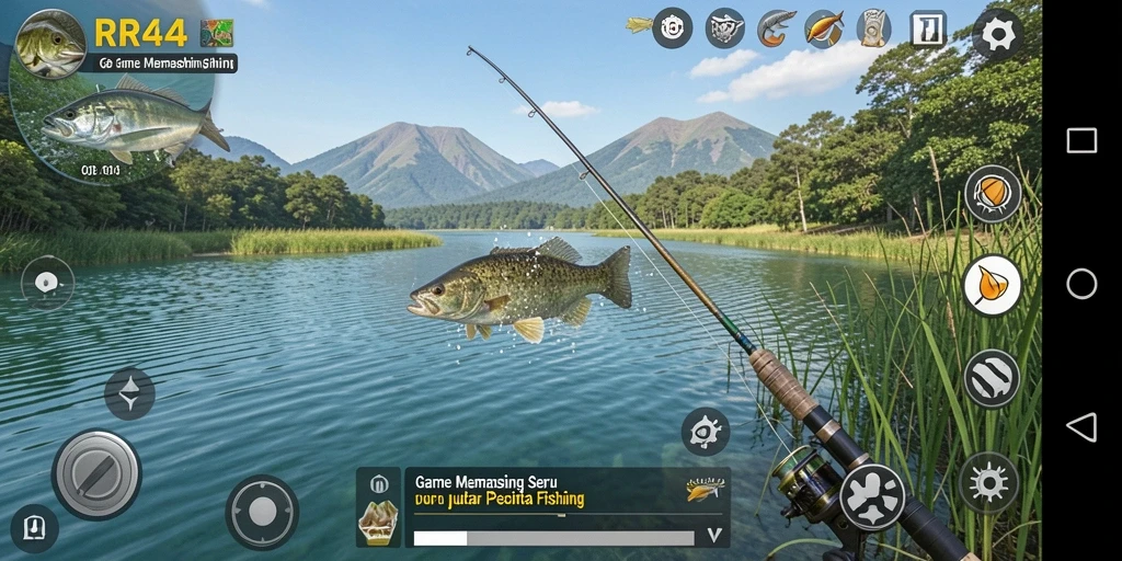 Screenshot gameplay RR44 menampilkan suasana memancing yang menegangkan.
