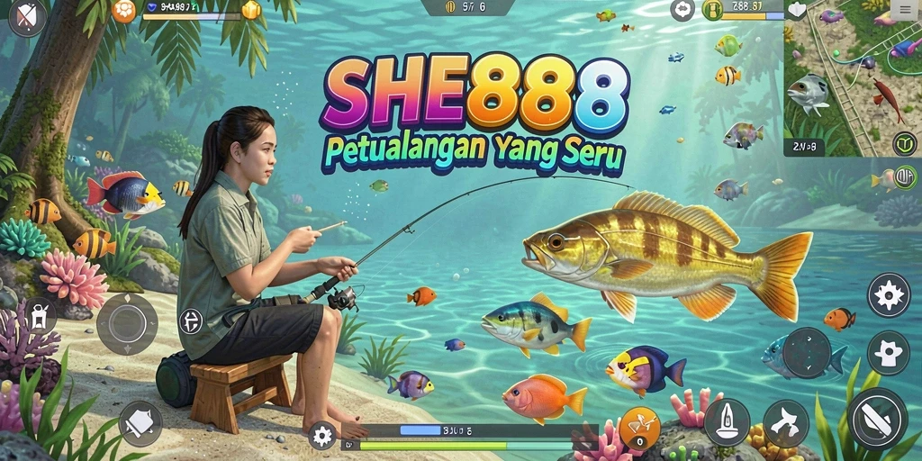 Screenshot gameplay SHE888 menunjukkan suasana memancing yang mendebarkan.