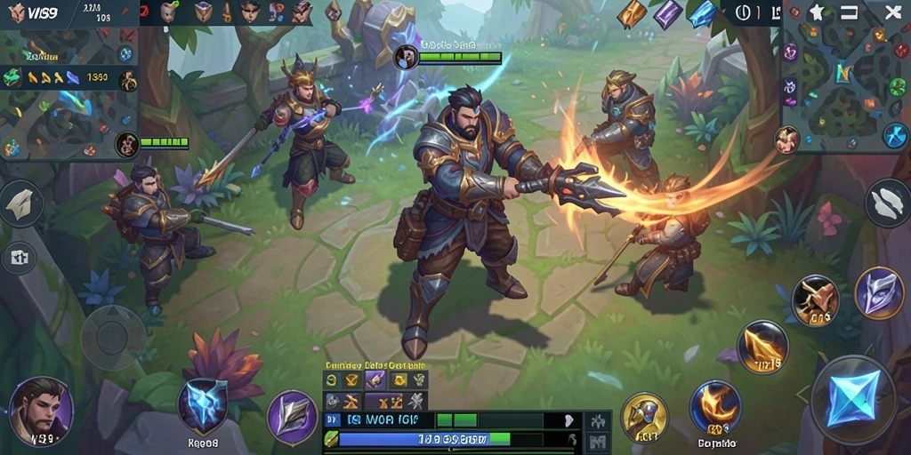 Screenshot gameplay yang menampilkan aksi seru di arena MOBA.